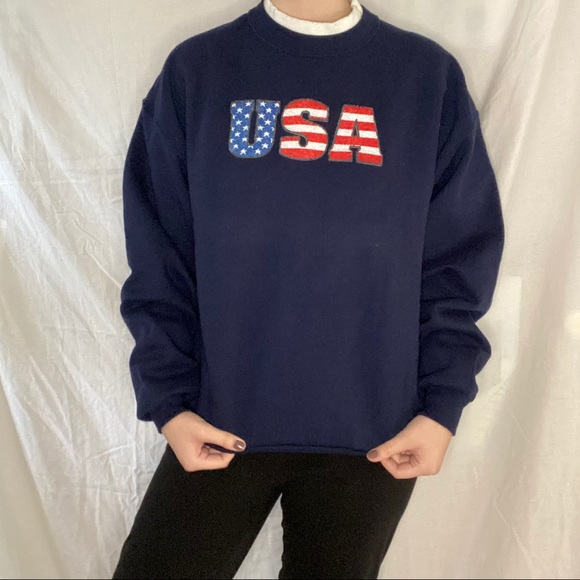 NWOT USA 3D Lettered Double Neckline Crewneck - Picture 2 of 8